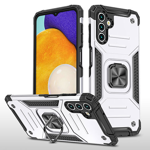 Funda Bumper Silicona y Plastico Mate Carcasa con Magnetico Anillo de dedo Soporte MQ1 para Samsung Galaxy A13 5G Plata