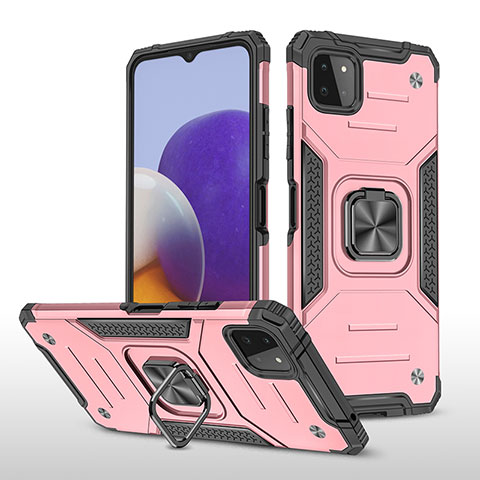 Funda Bumper Silicona y Plastico Mate Carcasa con Magnetico Anillo de dedo Soporte MQ1 para Samsung Galaxy A22 5G Oro Rosa