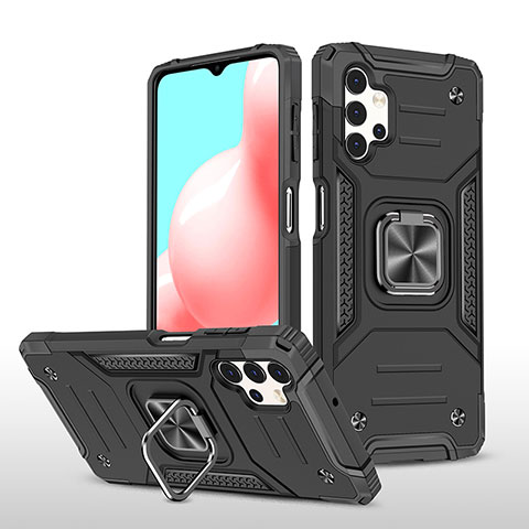 Funda Bumper Silicona y Plastico Mate Carcasa con Magnetico Anillo de dedo Soporte MQ1 para Samsung Galaxy A32 4G Negro