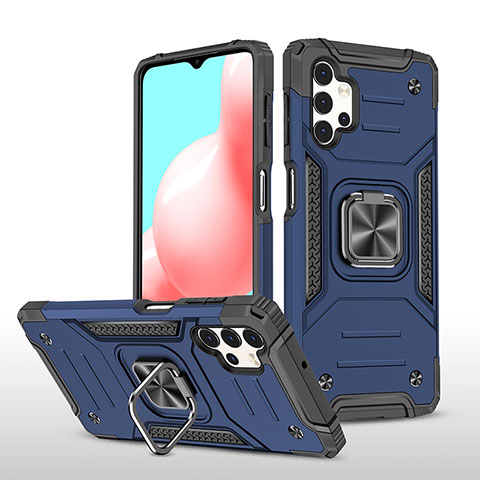 Funda Bumper Silicona y Plastico Mate Carcasa con Magnetico Anillo de dedo Soporte MQ1 para Samsung Galaxy A32 5G Azul