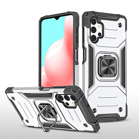 Funda Bumper Silicona y Plastico Mate Carcasa con Magnetico Anillo de dedo Soporte MQ1 para Samsung Galaxy A32 5G Plata