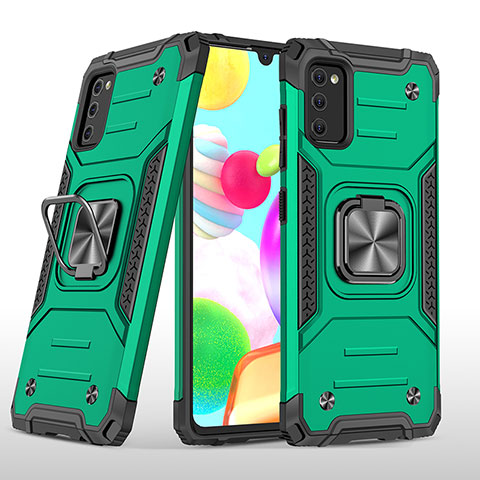 Funda Bumper Silicona y Plastico Mate Carcasa con Magnetico Anillo de dedo Soporte MQ1 para Samsung Galaxy A41 Verde Noche