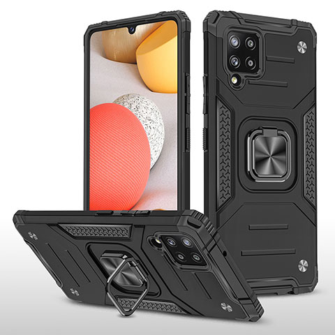 Funda Bumper Silicona y Plastico Mate Carcasa con Magnetico Anillo de dedo Soporte MQ1 para Samsung Galaxy A42 5G Negro