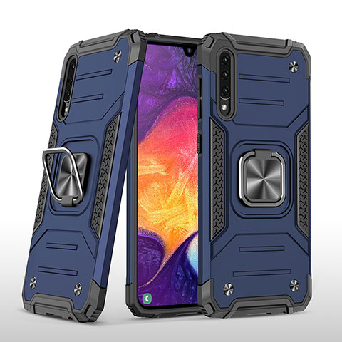 Funda Bumper Silicona y Plastico Mate Carcasa con Magnetico Anillo de dedo Soporte MQ1 para Samsung Galaxy A50 Azul