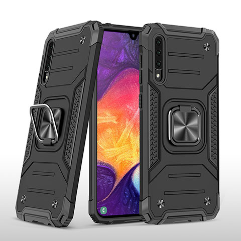 Funda Bumper Silicona y Plastico Mate Carcasa con Magnetico Anillo de dedo Soporte MQ1 para Samsung Galaxy A50S Negro