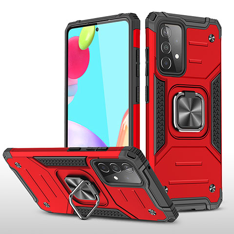 Funda Bumper Silicona y Plastico Mate Carcasa con Magnetico Anillo de dedo Soporte MQ1 para Samsung Galaxy A52 4G Rojo