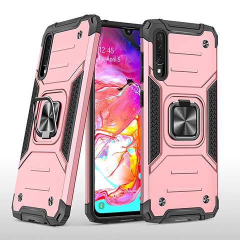 Funda Bumper Silicona y Plastico Mate Carcasa con Magnetico Anillo de dedo Soporte MQ1 para Samsung Galaxy A70 Oro Rosa