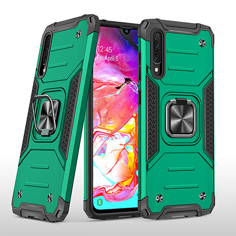 Funda Bumper Silicona y Plastico Mate Carcasa con Magnetico Anillo de dedo Soporte MQ1 para Samsung Galaxy A70 Verde Noche