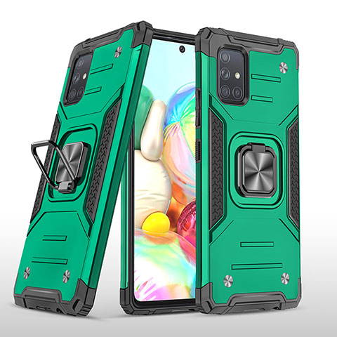 Funda Bumper Silicona y Plastico Mate Carcasa con Magnetico Anillo de dedo Soporte MQ1 para Samsung Galaxy A71 4G A715 Verde Noche