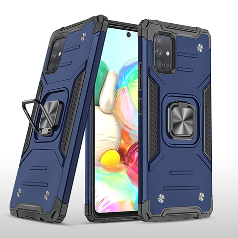 Funda Bumper Silicona y Plastico Mate Carcasa con Magnetico Anillo de dedo Soporte MQ1 para Samsung Galaxy A71 5G Azul