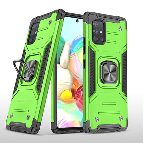 Funda Bumper Silicona y Plastico Mate Carcasa con Magnetico Anillo de dedo Soporte MQ1 para Samsung Galaxy A71 5G Verde