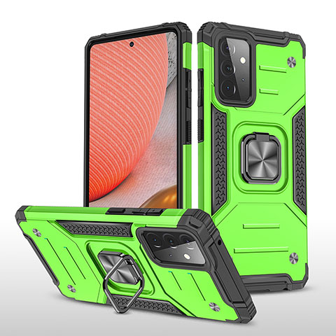 Funda Bumper Silicona y Plastico Mate Carcasa con Magnetico Anillo de dedo Soporte MQ1 para Samsung Galaxy A72 4G Verde