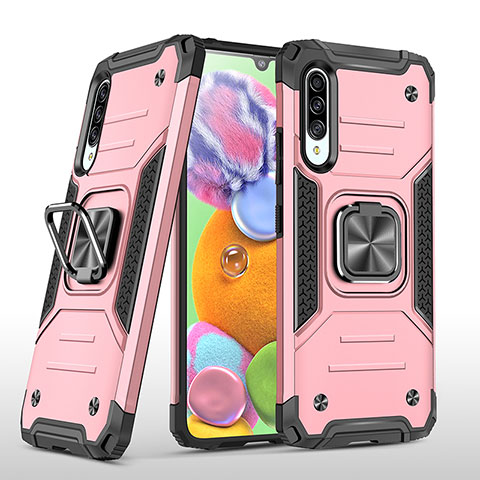 Funda Bumper Silicona y Plastico Mate Carcasa con Magnetico Anillo de dedo Soporte MQ1 para Samsung Galaxy A90 5G Oro Rosa