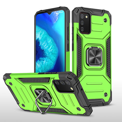 Funda Bumper Silicona y Plastico Mate Carcasa con Magnetico Anillo de dedo Soporte MQ1 para Samsung Galaxy F02S SM-E025F Verde