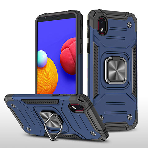 Funda Bumper Silicona y Plastico Mate Carcasa con Magnetico Anillo de dedo Soporte MQ1 para Samsung Galaxy M01 Core Azul