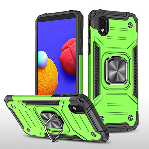 Funda Bumper Silicona y Plastico Mate Carcasa con Magnetico Anillo de dedo Soporte MQ1 para Samsung Galaxy M01 Core Verde