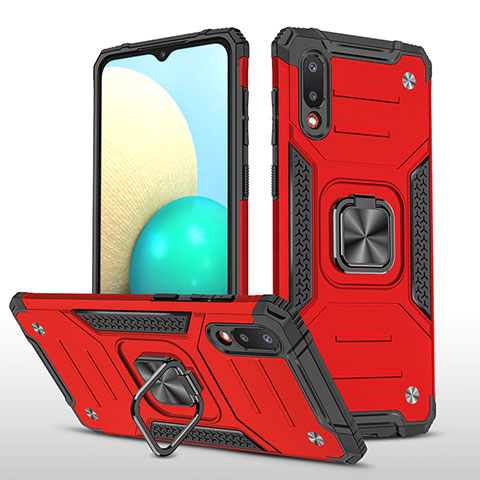 Funda Bumper Silicona y Plastico Mate Carcasa con Magnetico Anillo de dedo Soporte MQ1 para Samsung Galaxy M02 Rojo