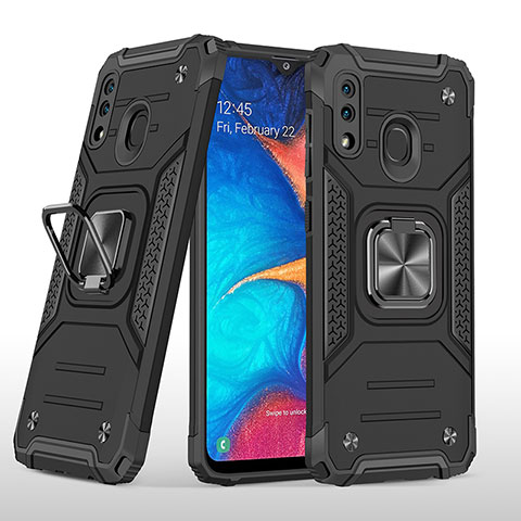 Funda Bumper Silicona y Plastico Mate Carcasa con Magnetico Anillo de dedo Soporte MQ1 para Samsung Galaxy M10S Negro