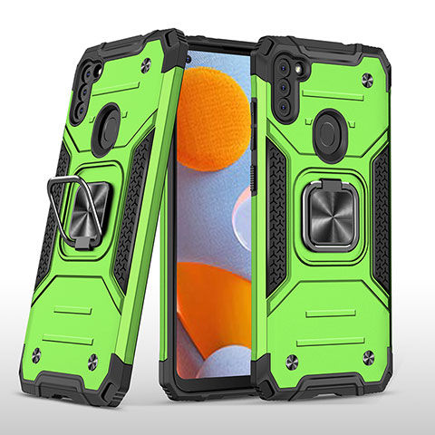 Funda Bumper Silicona y Plastico Mate Carcasa con Magnetico Anillo de dedo Soporte MQ1 para Samsung Galaxy M11 Verde