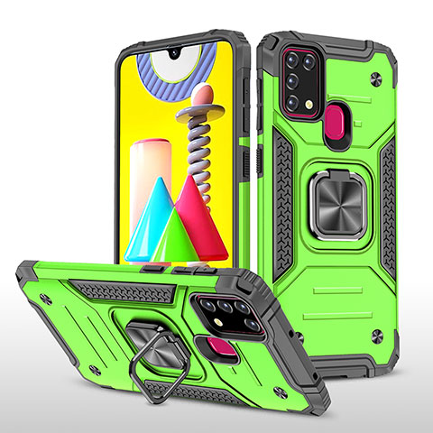 Funda Bumper Silicona y Plastico Mate Carcasa con Magnetico Anillo de dedo Soporte MQ1 para Samsung Galaxy M21s Verde