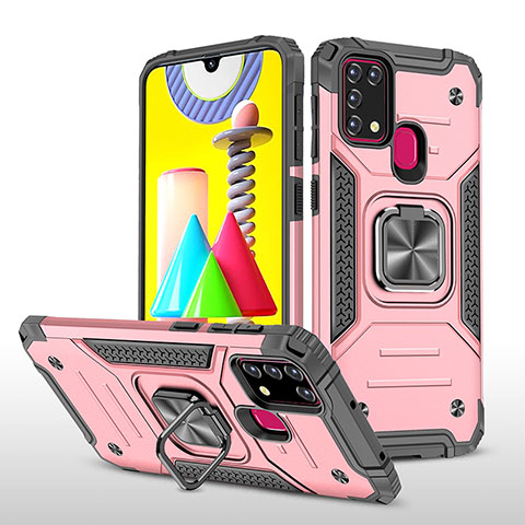 Funda Bumper Silicona y Plastico Mate Carcasa con Magnetico Anillo de dedo Soporte MQ1 para Samsung Galaxy M31 Oro Rosa