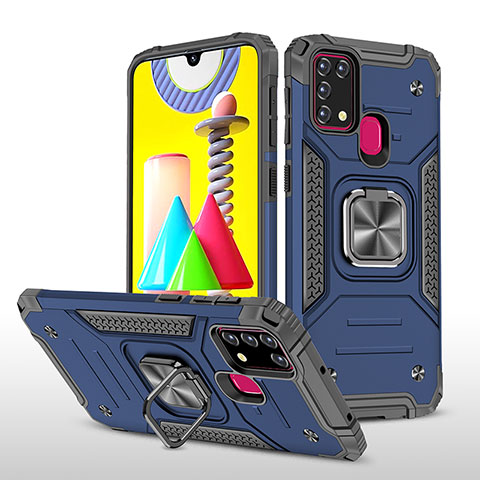 Funda Bumper Silicona y Plastico Mate Carcasa con Magnetico Anillo de dedo Soporte MQ1 para Samsung Galaxy M31 Prime Edition Azul