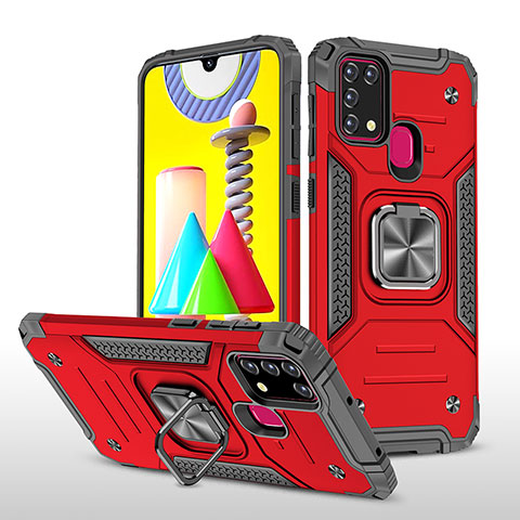 Funda Bumper Silicona y Plastico Mate Carcasa con Magnetico Anillo de dedo Soporte MQ1 para Samsung Galaxy M31 Rojo