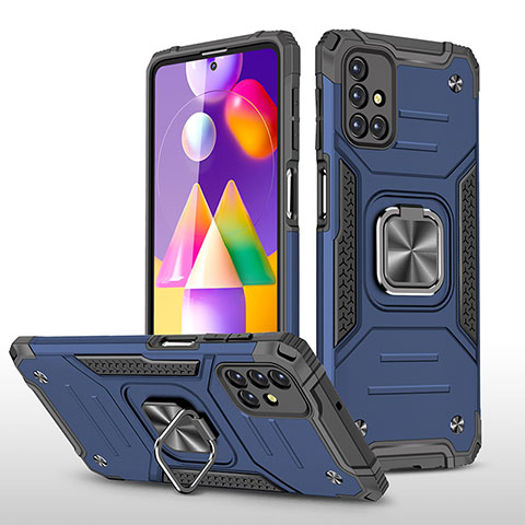 Funda Bumper Silicona y Plastico Mate Carcasa con Magnetico Anillo de dedo Soporte MQ1 para Samsung Galaxy M31s Azul