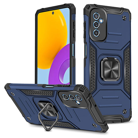 Funda Bumper Silicona y Plastico Mate Carcasa con Magnetico Anillo de dedo Soporte MQ1 para Samsung Galaxy M52 5G Azul