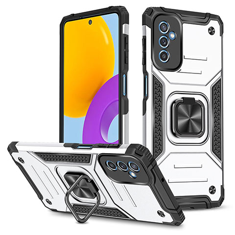 Funda Bumper Silicona y Plastico Mate Carcasa con Magnetico Anillo de dedo Soporte MQ1 para Samsung Galaxy M52 5G Plata