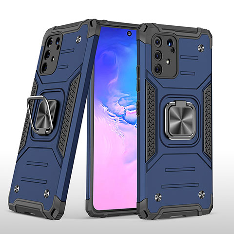 Funda Bumper Silicona y Plastico Mate Carcasa con Magnetico Anillo de dedo Soporte MQ1 para Samsung Galaxy M80S Azul