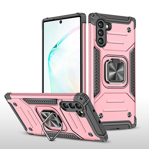 Funda Bumper Silicona y Plastico Mate Carcasa con Magnetico Anillo de dedo Soporte MQ1 para Samsung Galaxy Note 10 5G Oro Rosa