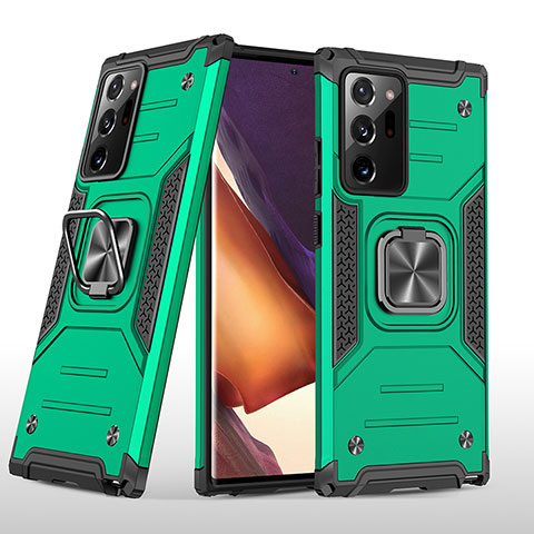 Funda Bumper Silicona y Plastico Mate Carcasa con Magnetico Anillo de dedo Soporte MQ1 para Samsung Galaxy Note 20 Ultra 5G Verde Noche