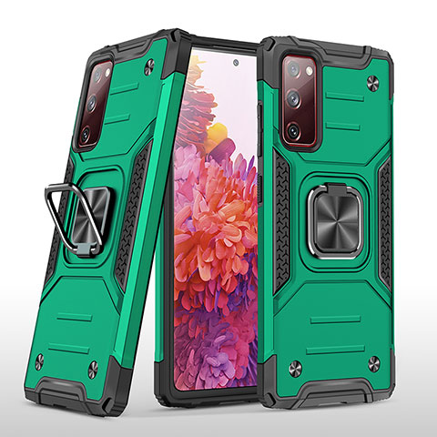 Funda Bumper Silicona y Plastico Mate Carcasa con Magnetico Anillo de dedo Soporte MQ1 para Samsung Galaxy S20 FE (2022) 5G Verde Noche