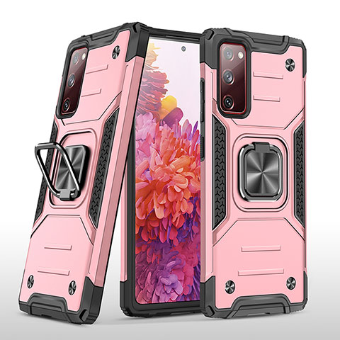 Funda Bumper Silicona y Plastico Mate Carcasa con Magnetico Anillo de dedo Soporte MQ1 para Samsung Galaxy S20 FE 4G Oro Rosa