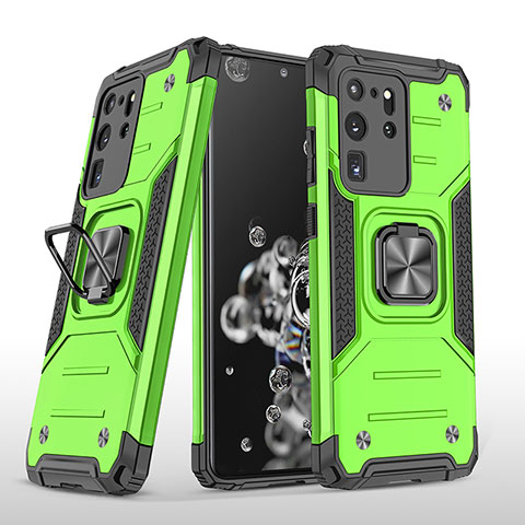 Funda Bumper Silicona y Plastico Mate Carcasa con Magnetico Anillo de dedo Soporte MQ1 para Samsung Galaxy S20 Ultra Verde