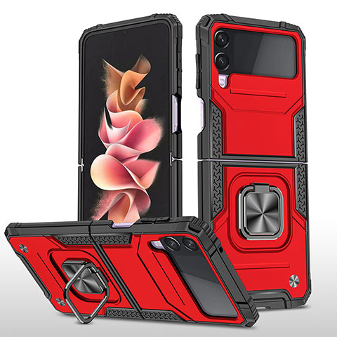 Funda Bumper Silicona y Plastico Mate Carcasa con Magnetico Anillo de dedo Soporte MQ1 para Samsung Galaxy Z Flip3 5G Rojo