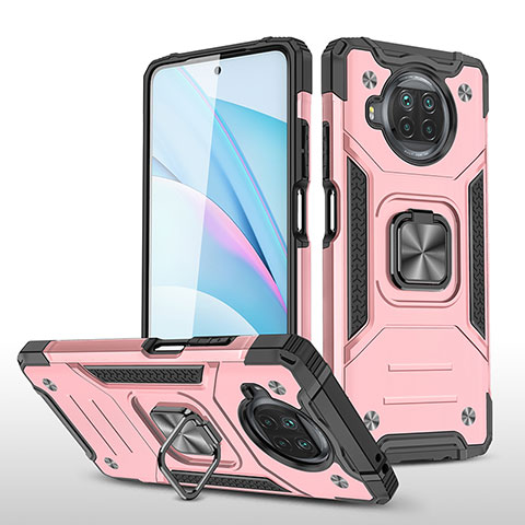 Funda Bumper Silicona y Plastico Mate Carcasa con Magnetico Anillo de dedo Soporte MQ1 para Xiaomi Mi 10i 5G Oro Rosa