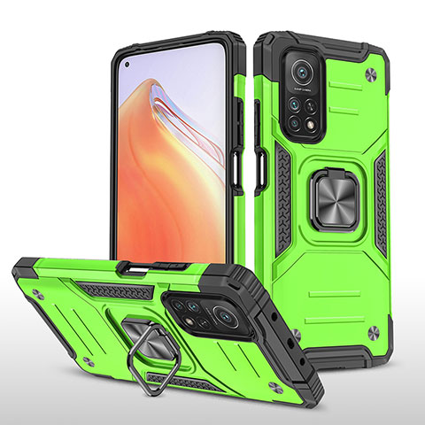 Funda Bumper Silicona y Plastico Mate Carcasa con Magnetico Anillo de dedo Soporte MQ1 para Xiaomi Mi 10T 5G Verde