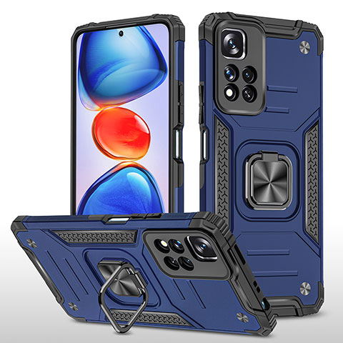 Funda Bumper Silicona y Plastico Mate Carcasa con Magnetico Anillo de dedo Soporte MQ1 para Xiaomi Mi 11i 5G (2022) Azul