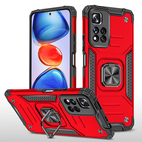 Funda Bumper Silicona y Plastico Mate Carcasa con Magnetico Anillo de dedo Soporte MQ1 para Xiaomi Mi 11i 5G (2022) Rojo