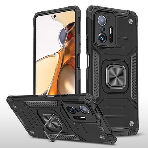 Funda Bumper Silicona y Plastico Mate Carcasa con Magnetico Anillo de dedo Soporte MQ1 para Xiaomi Mi 11T 5G Negro