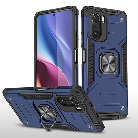 Funda Bumper Silicona y Plastico Mate Carcasa con Magnetico Anillo de dedo Soporte MQ1 para Xiaomi Mi 11X 5G Azul