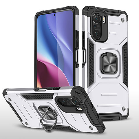 Funda Bumper Silicona y Plastico Mate Carcasa con Magnetico Anillo de dedo Soporte MQ1 para Xiaomi Mi 11X 5G Plata