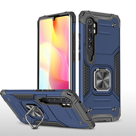 Funda Bumper Silicona y Plastico Mate Carcasa con Magnetico Anillo de dedo Soporte MQ1 para Xiaomi Mi Note 10 Lite Azul