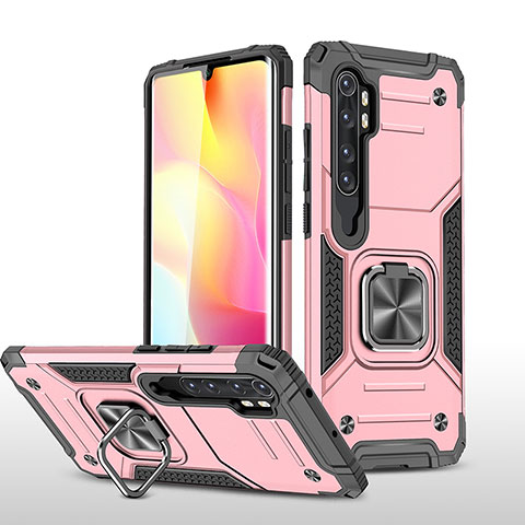 Funda Bumper Silicona y Plastico Mate Carcasa con Magnetico Anillo de dedo Soporte MQ1 para Xiaomi Mi Note 10 Lite Oro Rosa