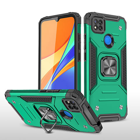 Funda Bumper Silicona y Plastico Mate Carcasa con Magnetico Anillo de dedo Soporte MQ1 para Xiaomi POCO C3 Verde Noche