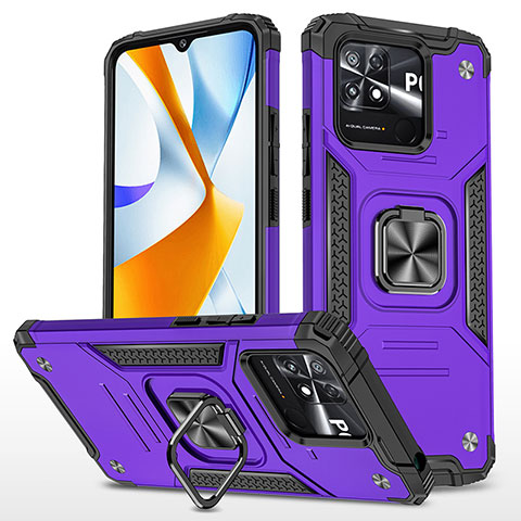 Funda Bumper Silicona y Plastico Mate Carcasa con Magnetico Anillo de dedo Soporte MQ1 para Xiaomi Poco C40 Morado