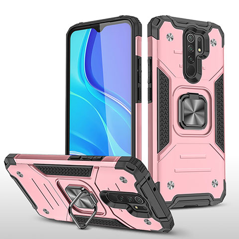 Funda Bumper Silicona y Plastico Mate Carcasa con Magnetico Anillo de dedo Soporte MQ1 para Xiaomi Poco M2 Oro Rosa