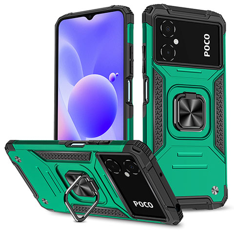 Funda Bumper Silicona y Plastico Mate Carcasa con Magnetico Anillo de dedo Soporte MQ1 para Xiaomi Poco M4 5G Verde Noche